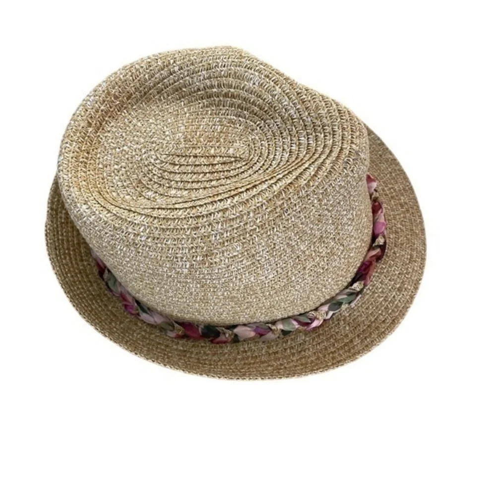 Black Rivet Women’s Woven Fedora Derby Hat Floral Trim Western Boho‎